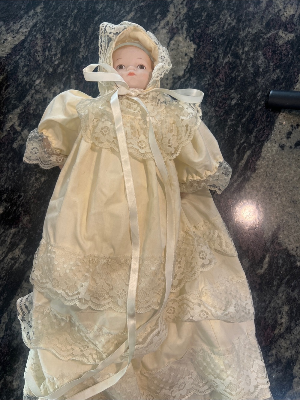 Classic Ivory Lace Christening Doll Outfit with Bonnet 14 inch